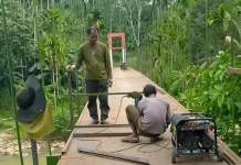 Pengerjaan Jembatan Gantung Perintis di Dusun Lhok Drien Baroh Terus Dipacu