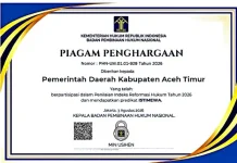 Aceh Timur Raih Predikat AA Indeks Reformasi Hukum 2026