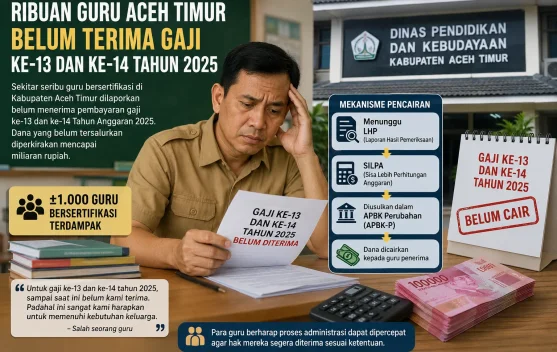 Ribuan Guru Aceh Timur Tertunda Gaji ke-13 dan 14 Anggaran 2025