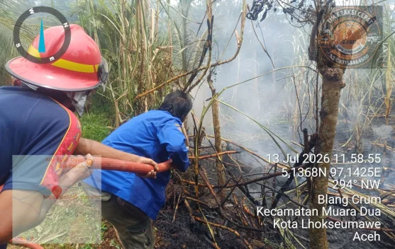 Diduga Akibat Bakar Sampah, Lahan Blang Crum Terbakar