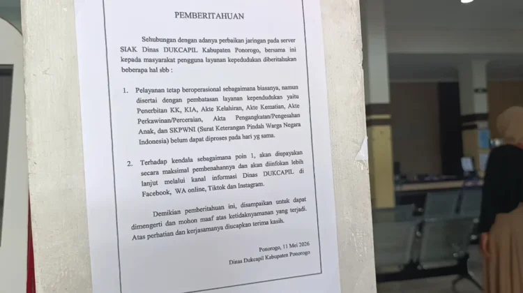Terkendala Jaringan, Pelayanan di Dispendukcapil Ponorogo ada Pembatasan