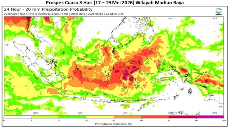 Cuaca Madiun Raya 17 -19 Mei Berawan dan Hujan Ringan, Waspadai Hujan Sedang - Lebat.