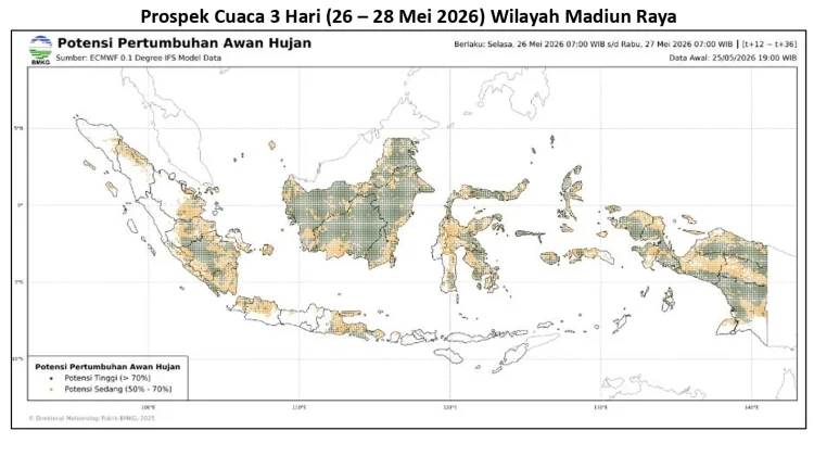 Madiun Raya 26 - 28 Mei, Waspadai Potensi Hujan Lebat Disertai Petir dan Angin Kencang