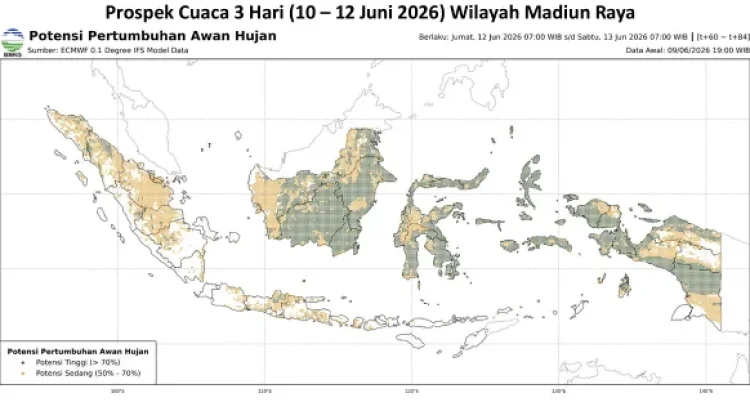 Cuaca Madiun Raya 10 - 12 Juni, Cerah-Berawan, Potensi Hujan Lokal di Ponorogo & Pacitan