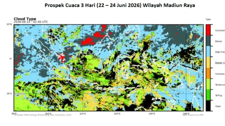 Cuaca Madiun Raya 22 – 24 Juni, Waspadai Hujan Lokal Wilayah Ngawi, Magetan, Ponorogo