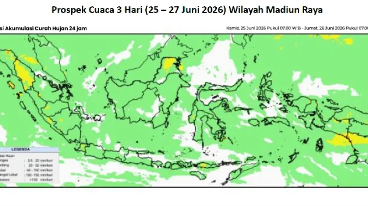 Cuaca Madiun Raya 25 – 27 Juni, Waspadai Hujan Lokal di Ponorogo & Wilayah Pegunungan