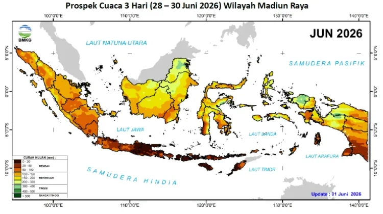 Cuaca Madiun Raya 28 – 30 Juni, Cerah – Cerah Berawan, Hujan Ringan di Ponorogo & Pacitan.