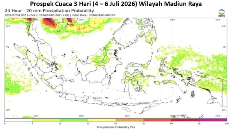 Cuaca Madiun Raya 4 - 6 Juli 2026, Cerah, Fenomena Suhu Dingin (Bediding) pada Dini Hari