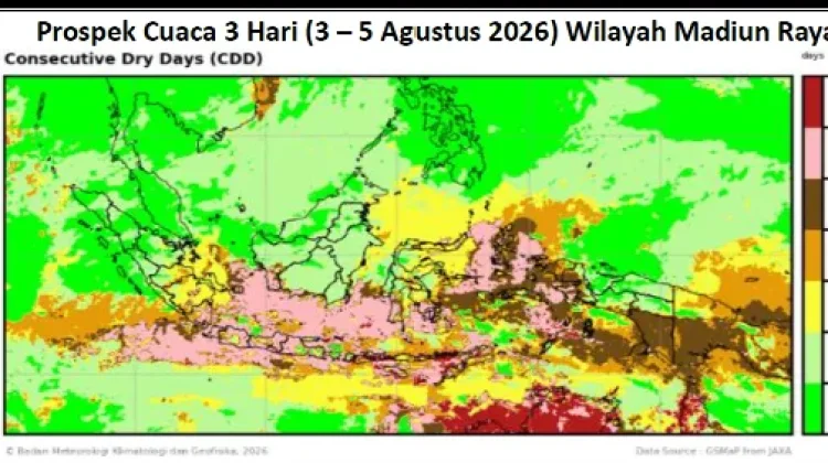 Cuaca Madiun Raya 3 - 5 Agustus, Cerah – Cerah Berawan, Siang Hari Cuaca Terik dan Kering