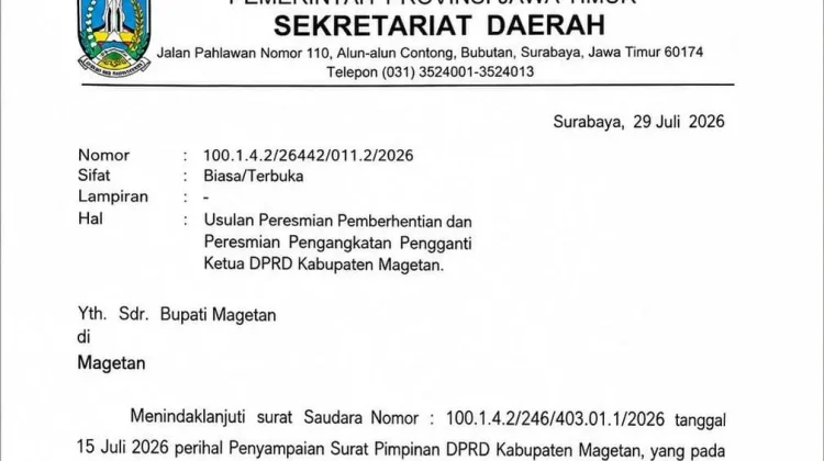 Pemprov Minta Dokumen Tambahan, Penetapan Plt Ketua DPRD Magetan Masih Tertunda