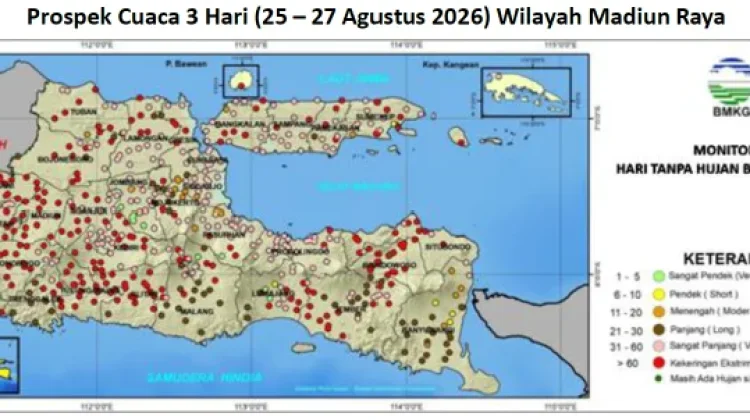 Cuaca Madiun Raya 25-27 Agustus 2026, Cerah-Cerah Berawan, Udara Kabur di Pagi Hari.