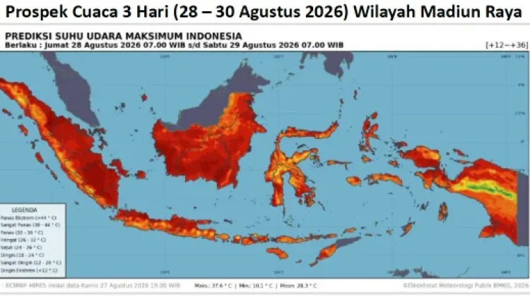 Cuaca Madiun Raya 28-30 Agustus, Didominasi Cerah, Udara Kabur dengan Kondisi Kering.