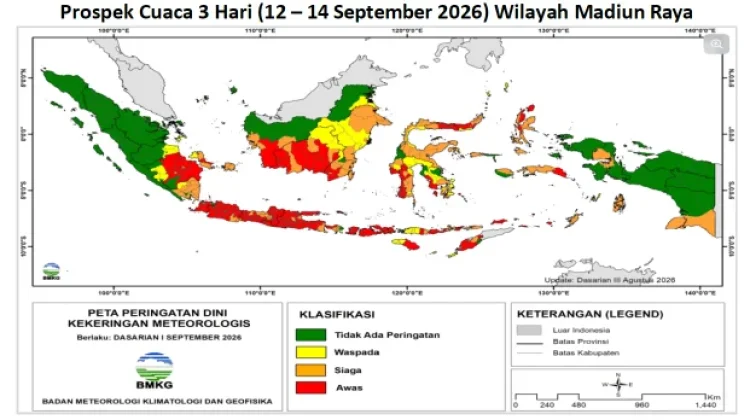 Cuaca Madiun Raya 12–14 September, Cerah - Cerah Berawan, Siang Udara Sangat Terik.