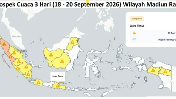 Cuaca Madiun Raya 18-20 September, Cerah Berawan, Waspadai Hujan Lokal Ngawi, Magetan