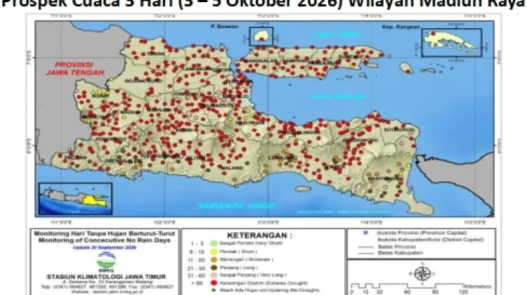 Cuaca Madiun Raya 3-5 Oktober, Cerah-Berawan, Potensi Hujan Lokal jelang Sore Hari.