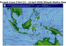Waspadai Hujan Ringan-Lebat di Sebagian Wilayah Madiun Raya 11-13 April 2026.