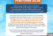 KAI Ngebel Kom, Daop 7 Imbau Pelanggan Datang Lebih Awal ke Stasiun Madiun
