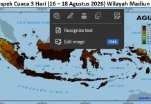 Cuaca Madiun Raya 16-18 Agustus, Cerah-Cerah Berawan, Suhu udara meningkat 31–34°C.