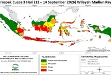 Cuaca Madiun Raya 12–14 September, Cerah - Cerah Berawan, Siang Udara Sangat Terik.