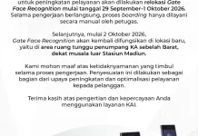 KAI Daop 7 Madiun Lakukan Relokasi Gate Face Recognition
