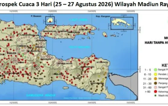 Cuaca Madiun Raya 25-27 Agustus 2026, Cerah-Cerah Berawan, Udara Kabur di Pagi Hari.
