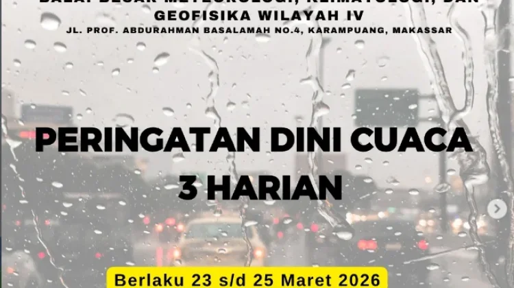Waspada Potensi Hujan Lebat di Sulsel Tiga Hari Kedepan