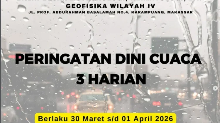 BMKG Makassar Rilis Peringatan Dini Cuaca Tiga Hari