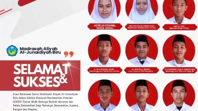 Belasan Siswa MA Al Junaidiyah Biru Lolos SNBP 2026
