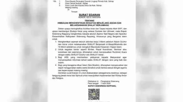 Sidrap Terbitkan Edaran Jeda Pelayanan Publik saat Azan Berkumandang