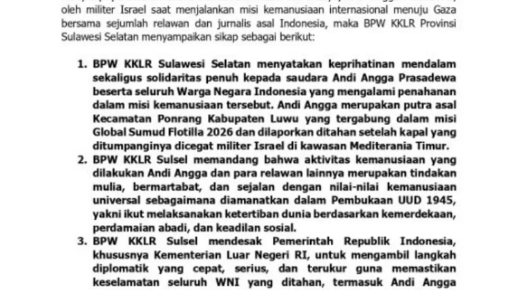 Relawan Luwu Ditahan Israel, KKLR Minta Perlindungan Pemerintah