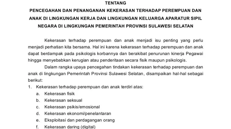 Pemprov Sulsel Terbitkan Aturan Pencegahan Kekerasan bagi ASN
