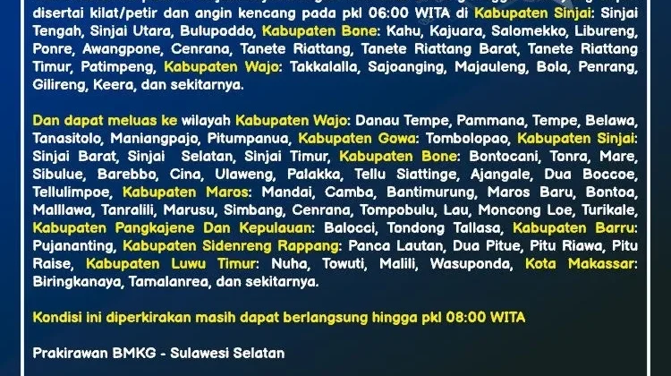 BMKG: Makassar dan Sekitarnya Diperkirakan Hujan Sedang hingga Lebat di Pagi Hari