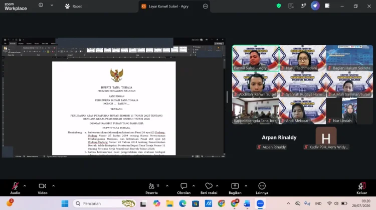 Kemenkum Sulsel Harmonisasi Perubahan RKPD Tana Toraja Tahun 2026