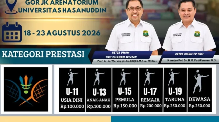 Kejurprov Bulutangkis Sulsel 2026 Diikuti 24 Kabupaten dan Kota