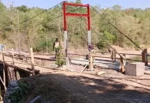 Kodim 1409/Gowa Percepat Penyelesaian Jembatan Gantung Dua Titik