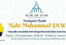 Masjid Al Muawanah RRI Makassar Gelar Pengajian Maulid Nabi