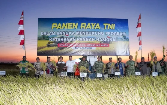 Pangdam Hasanuddin Panen Padi di Maros, Lima Traktor Diserahkan untuk Petani