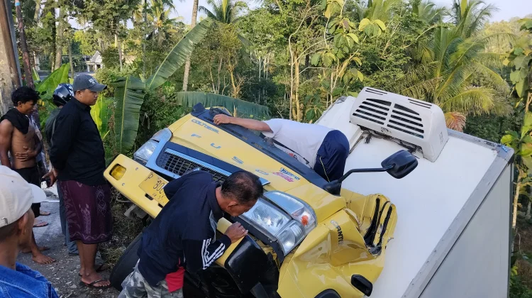 Mobil Box Terguling di Tlogosari Tirtoyudo Malang, Sopir Selamat meski Alami Syok