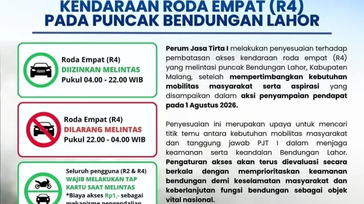 Batal Tutup Total, Akses Puncak Bendungan Lahor Dibatasi Berdasar Jam Operasional