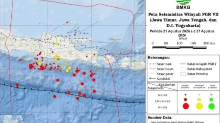 Agustus 2026, BMKG Rekam 576 Gempa di Jawa Timur