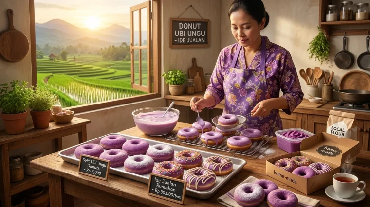 Ubi Ungu Donat Lembut Menarik untuk Ide Jualan Rumahan