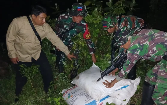 Satgas Pamtas Yonarhanud 2 Kostrad Gagalkan Penyelundupan 250 kg Pupuk Subsidi