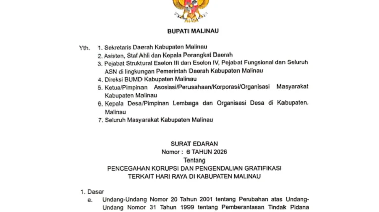 Malinau Terbitkan Surat Edaran Pengendalian Gratifikasi jelang Idulfitri