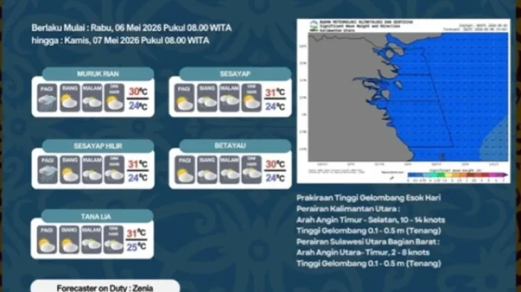 Tana Tidung Hujan Ringan hingga Cerah Berawan