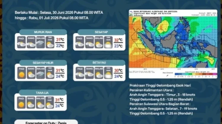 Tana Tidung Berpotensi Hujan Ringan di Malam Hari