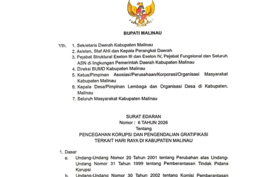 Malinau Terbitkan Surat Edaran Pengendalian Gratifikasi jelang Idulfitri