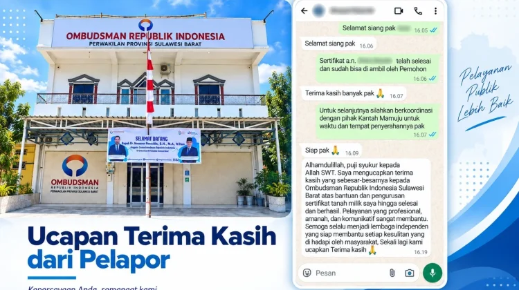 Ombudsman Sulbar Tuntas Kawal Laporan Sertifikat PTSL Warga, Pelapor Apresiasi