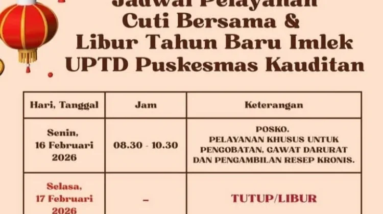 Puskesmas Kauditan Rilis Jadwal Layanan di Libur Imlek 2026