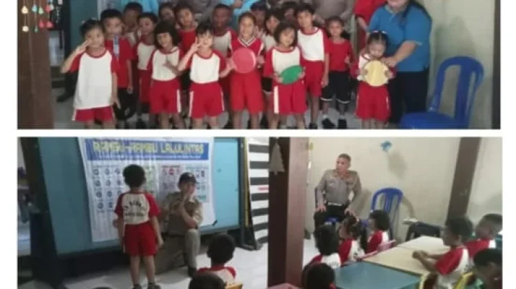 PPP Brimob & Ditlantas Polda Sulut Sosialisasi Kamseltiblantas di TK Berkat Manado