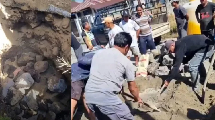 Warga dan Pemdes Kamanga Dua Tutup Lubang Misterius Sinkhole Secara Swadaya